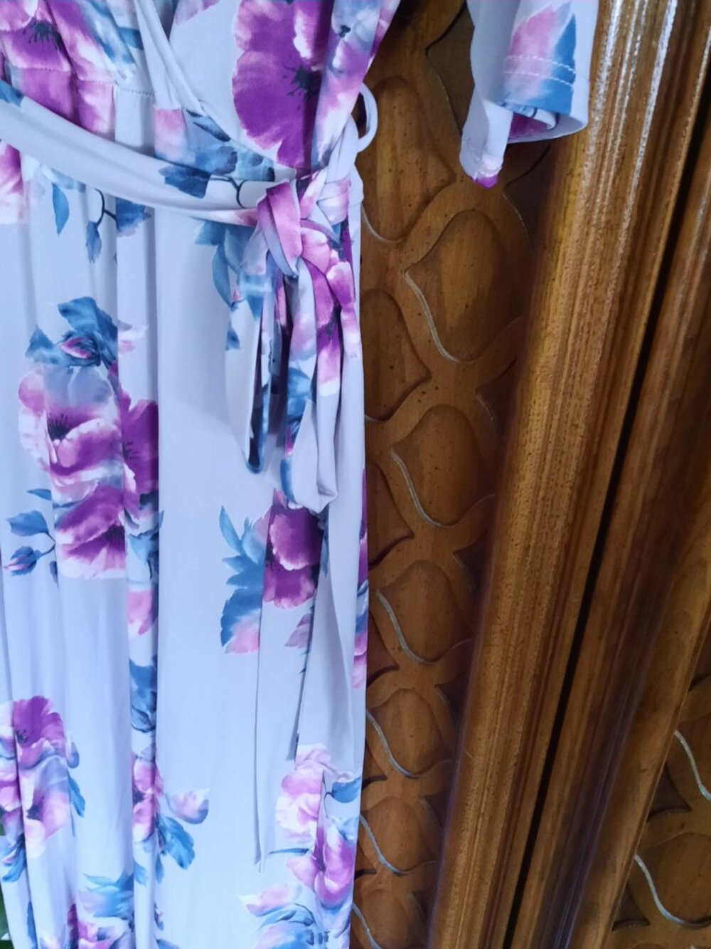 Floral High Low Faux Wrap Maternity & Nursing Dress - Lavender Size M - Picture 7 of 16